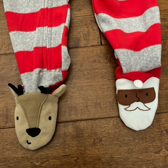 NWT Just One You One piece red and grey wit Santa & Deer on foot Fleece Size 12m - Picture 5 of 6